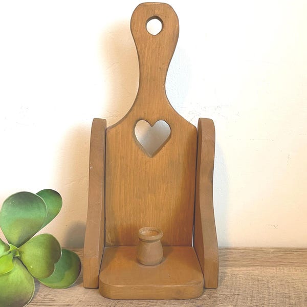 Vintage Wooden Candle Holder | Heart Cutout Wood Sconce | Rustic Cottagecore Decor | Farmhouse Wall Accent