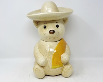 Southwest Bear Cookie Jar - Bear with Sombrero - Metlox - Cookie Jar - VINTAGE - Teddy Bear - California USA Pottery