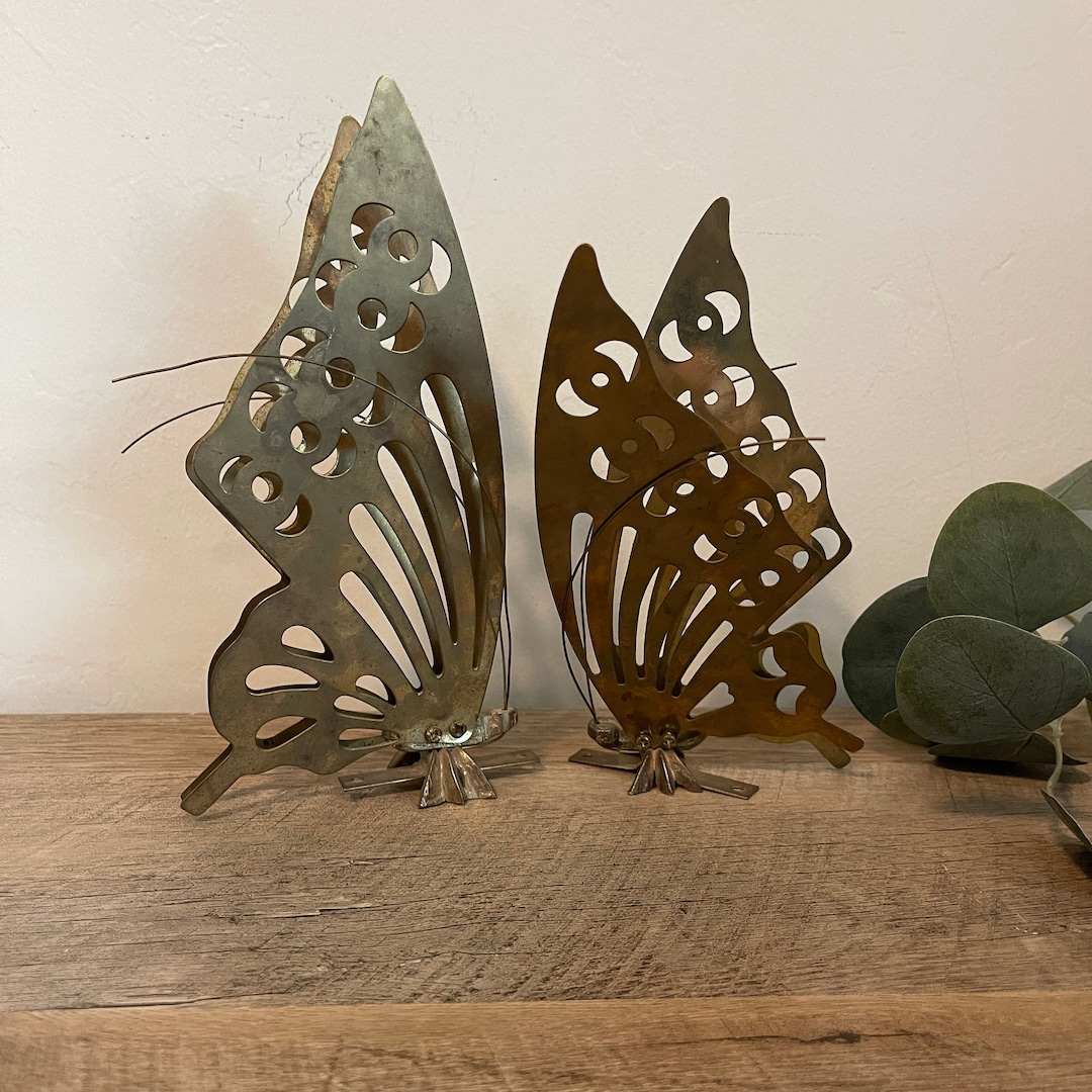 60s/70s Mid Century Modern Brass Butterfly On Wood. By Vintage Designer