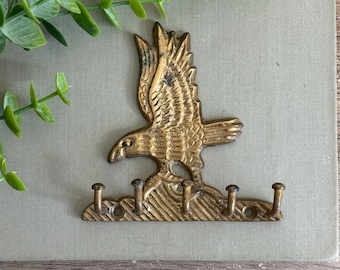 Vintage Brass Eagle | Eagle Key Holder | Wall Mounted Key Rack | Americana Decor | Rustic Entryway Organizer | Five Hook Key Hanger