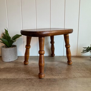 Vintage Handmade Wooden Footstool by Harry Fisher | Rustic Farmhouse Milking Stool | Folk Art Wood Stool or Riser