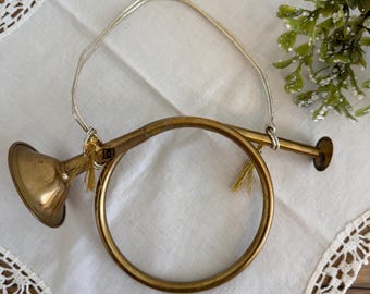 Vintage Brass Horn | Small Decorative Bugle | Rustic Wall Hanging | Holiday Decor Accent | Brass Home Decor