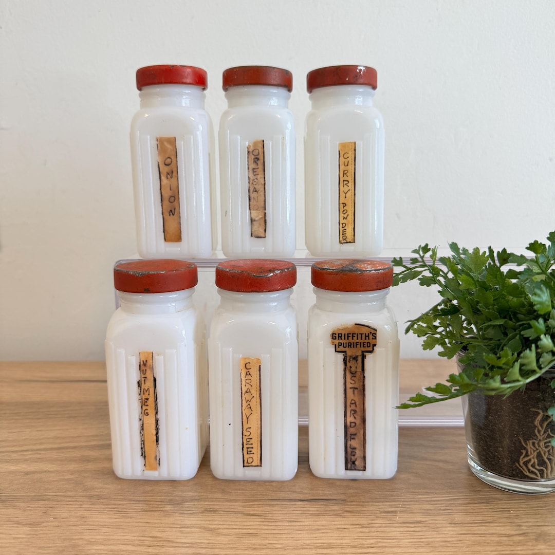 Vintage Spice Jars | CHOICE of Griffiths Milk Glass Spice Jar
