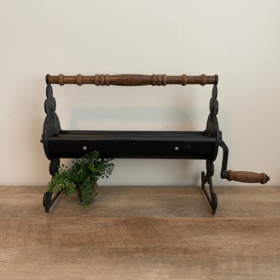 Vintage Cast Iron Newspaper Log Roller Rustic Fireplace Decor Farmhouse