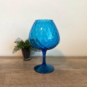 Empoli Glass Vase - Vintage - Blue - Optic - Turquoise - Pedestal - Blown Art Glass - Decor