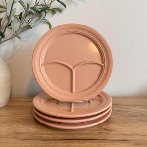 Vintage Pink Melamine Divided Dinner Plates | Dallas Ware | Mid Century Modern Sectioned Plate | Retro Cafeteria Style Dishware