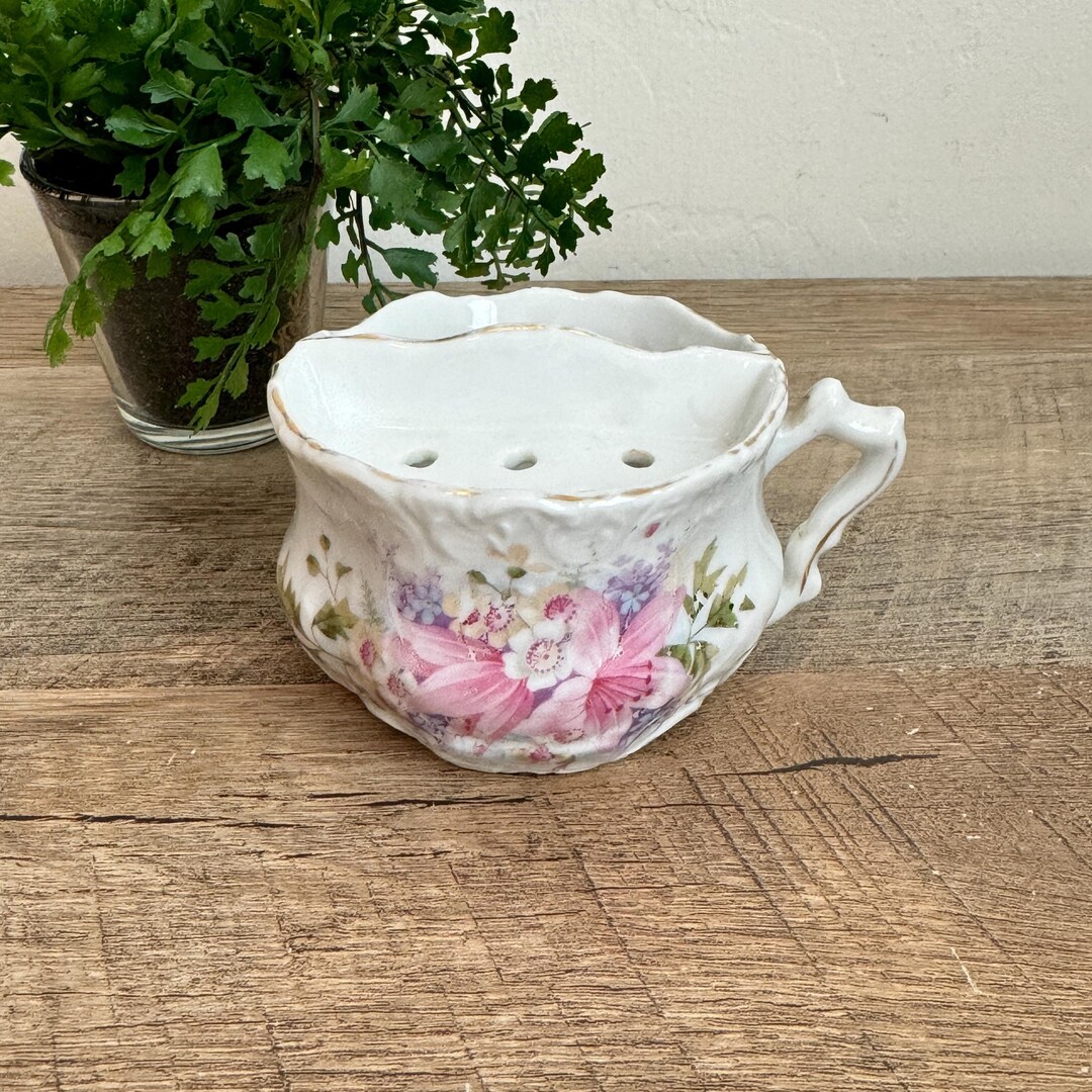 Antique Tea Infuser Cup - Teacup - Pink Floral Pattern - Gold Trim ...