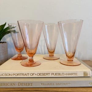 Vintage Pink Depression Glass Goblets | CHOICE Stemmed Iced Tea or Parfait Glasses | Art Deco Style | Elegant Tableware