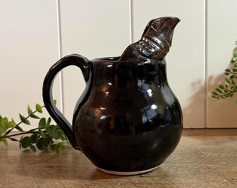 Vintage Studio Pottery Pitcher | Hand Thrown Stoneware Jug | Signed Ceramic Creamer | Rustic Farmhouse Decor | Brown Glazed Vase