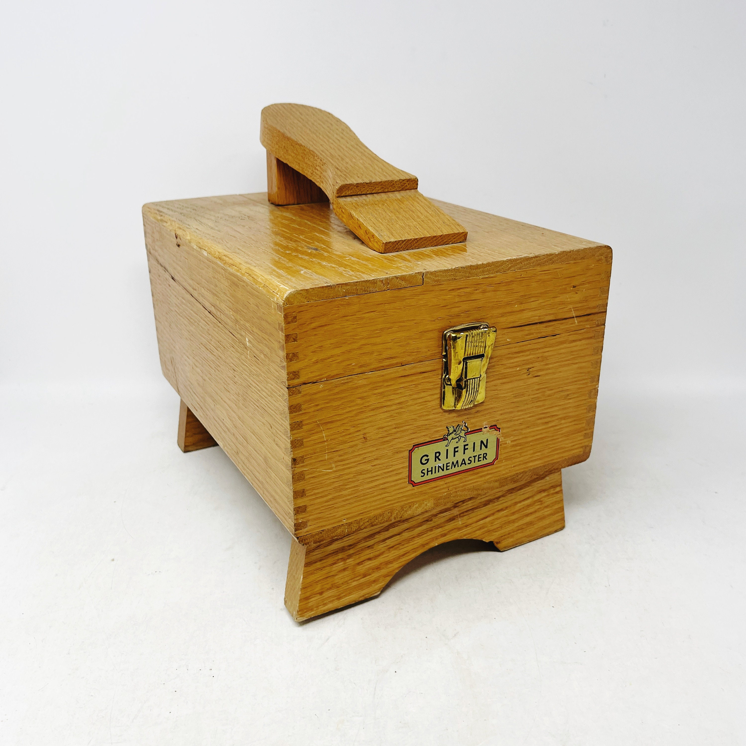 Griffin Shinemaster Vintage Wooden Shoe Shine Box with 8 Brushes