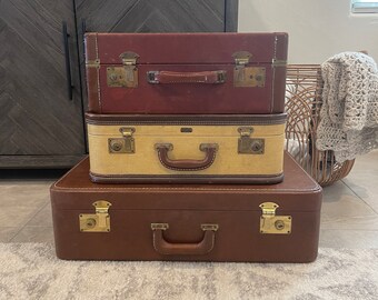 Vintage Suitcases - YOU PICK - Brown - Tweed - Singer - Mendel - Two Tone - Niagra - 1950s - 1960s - Vintage Luggage - Stacked Suitcases