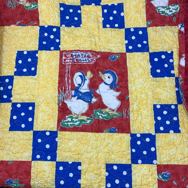 Red Baby Quilt Vintage Baby Quilt Baby Blanket Ducks Etsy