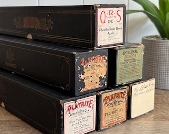 Antique Player Piano Roll | Original Music Roll Box | 1920s Mechanical Music | Vintage Music Decor | Shelf Riser | Old Box Display