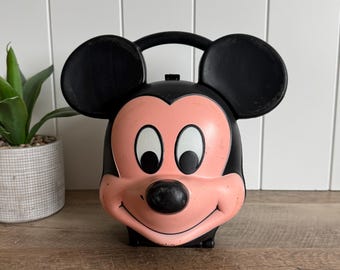 Vintage Mickey Mouse Lunch Box | Aladdin Industries Disney Storage Case | Plastic Lunchbox | Nursery Decor | Toy Organizer