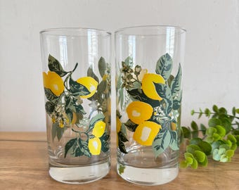 Vintage Libbey Lemon Glasses | Citrus Juice Glass Set | Mid Century Drinkware | Retro Kitchen Glassware | Summer Cottage Decor Tumblers