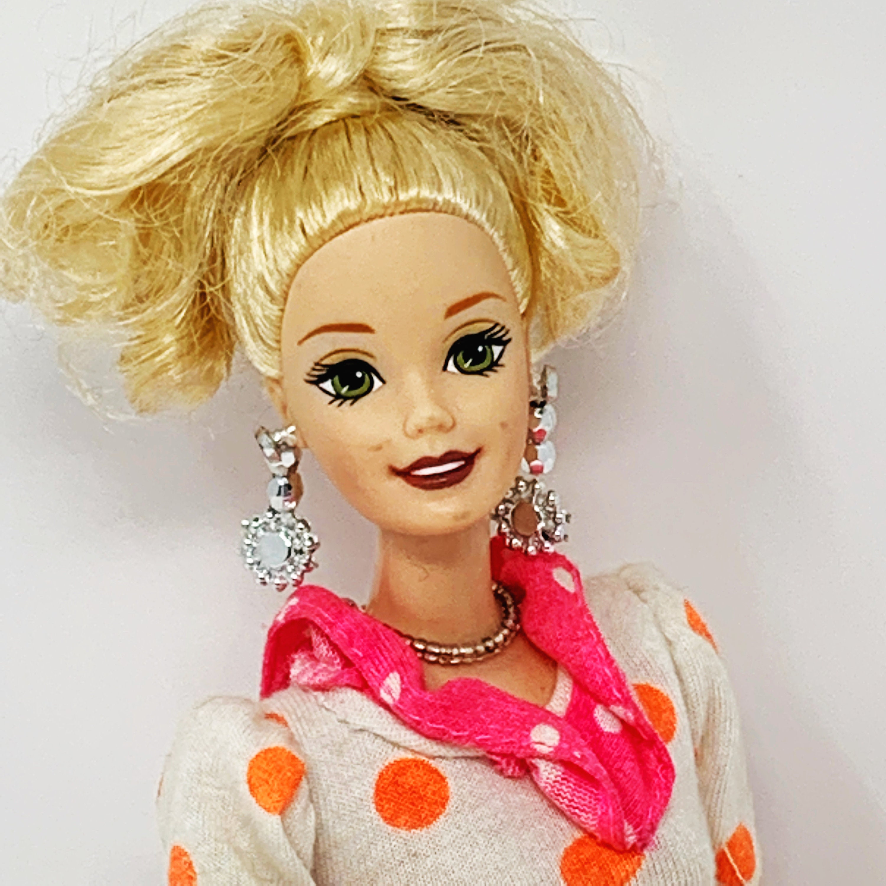 Barbie Doll Green Eyes Updo Blonde Hair Sparkly Earrings | Etsy