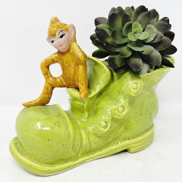 Pixie Elf Shoe Planter - Vintage - Mid-Century - Elf - Fairy - Collectible - Pottery - Pixie - Planter - Deer Planter - Figural Planter