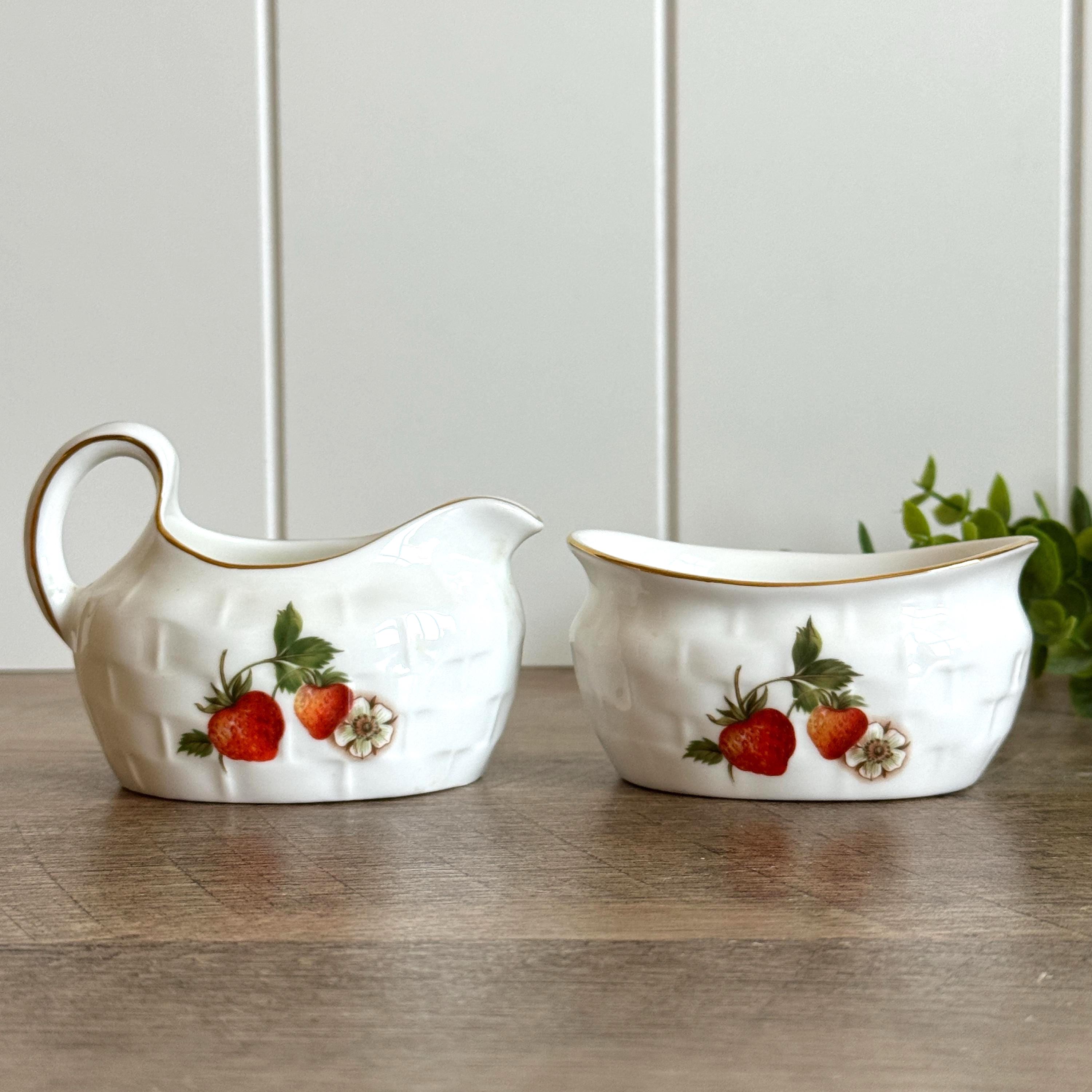 Vintage Strawberry Creamer Sugar Bowl | Oakley China England