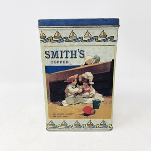 Smith&#39;s Toffee Tin - Vintage Tin - Rectangular - Smith&#39;s Toffee - Boats - Blue - Summer - Tin - Vintage