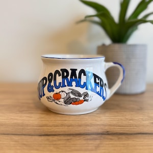 Soup & Crackers Bowl - Soup and Crackers Soup Mug - Blue and White - Vintage - Retro - Soup Bowl