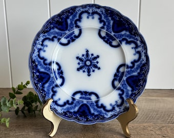 Antique Flow Blue Knox Salad Plate | New Wharf Pottery England | Cobalt Blue Ironstone | Victorian Transferware