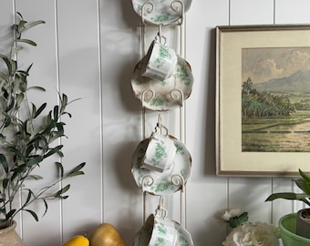 Teacup Wall Rack Display | Vintage Metal Cup Holder | Plate Wall Shabby Chic Kitchen Decor | Cottagecore Wall Storage | Farmhouse Organizer