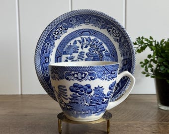 Vintage Myott Old Willow Teacup And Saucer | 8 Avail | Blue Willow Staffordshire England Transferware | English Cottage Tea Set Decor