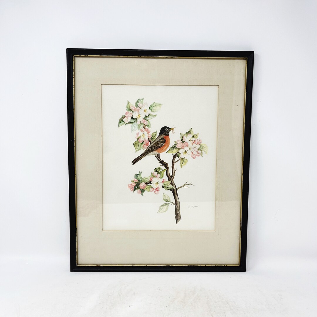 Vintage Framed Bird Picture Bird Botanical Audubon Art Print Wall Art