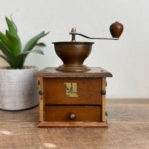 Vintage Coffee Grinder - Trosser - Wood - Cast Iron Grinder - Antique Kitchen Decor - Prop - Coffee Grinder