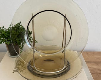 Vintage Smoke Glass Plates | Arcoroc France Style Luncheon Plate Set of 3 | Mid Century Modern Tableware | Retro Neutral Dish Set