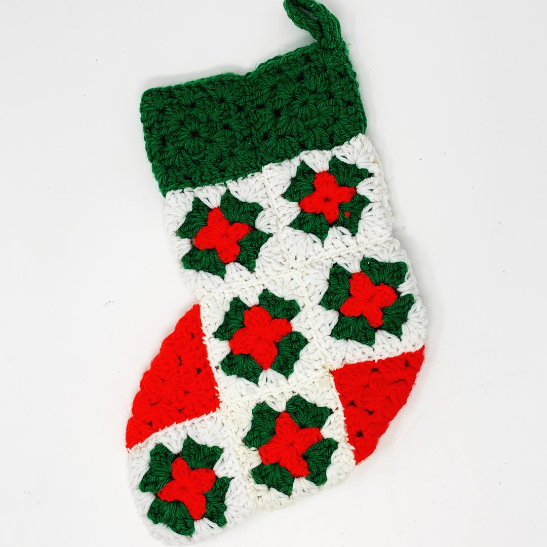 Knit Christmas Stocking VINTAGE Beautiful Quilted Pattern Handmade Knit