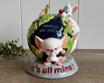 Vintage Pinky And The Brain Bank | 1996 Warner Bros World Globe Coin Bank | Animaniacs Ceramic Bank | 90s Cartoon Collectible | Studio Store
