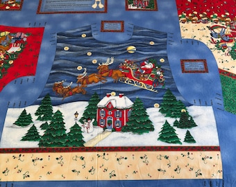 Vintage Susan Winget Christmas Fabric | Night Before Christmas Adult Vest Panel | Santa Reindeer Cut And Sew | MM Fab Sewing Craft