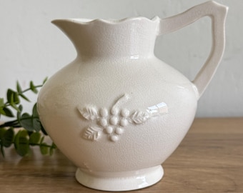 Vintage Creamer Pitcher | White Ceramic Pitcher | Farmhouse Cream Jug | Cottagecore Kitchen Decor | Minimalist Rustic Serveware