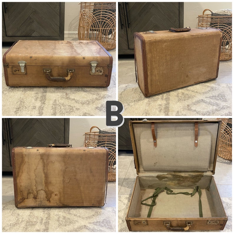 Vintage Suitcases YOU PICK Distressed Worn Brown 1940s 1960s Vintage Luggage Stacked Suitcases B Tweed