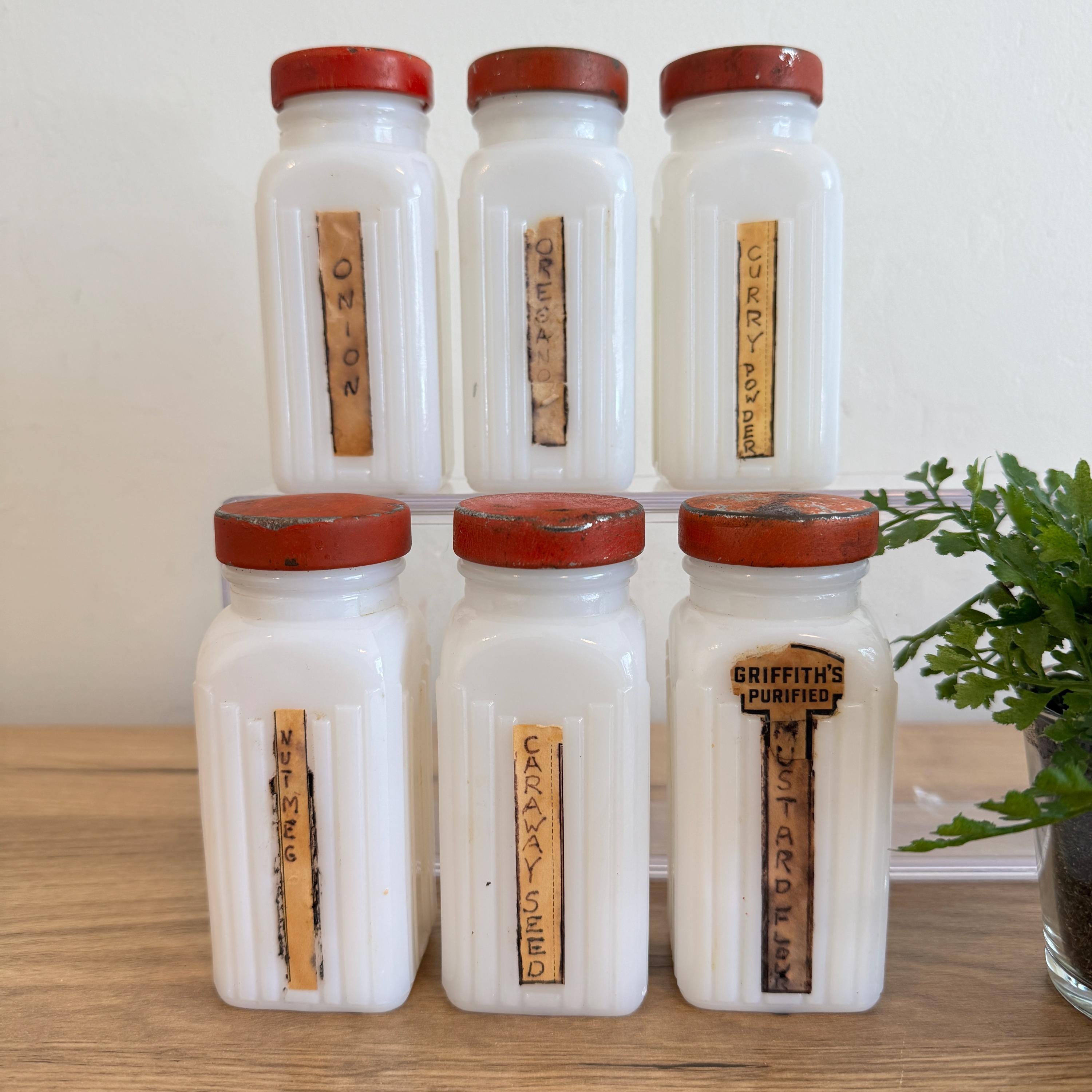 Vintage Spice Jars | CHOICE of Griffiths Milk Glass Spice Jar