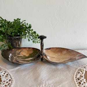 Vintage Silver Plated Double Serving Dish | J.B. Rogers Silver Co. Divided Nut Candy Bowl | Mid Century Table Decor
