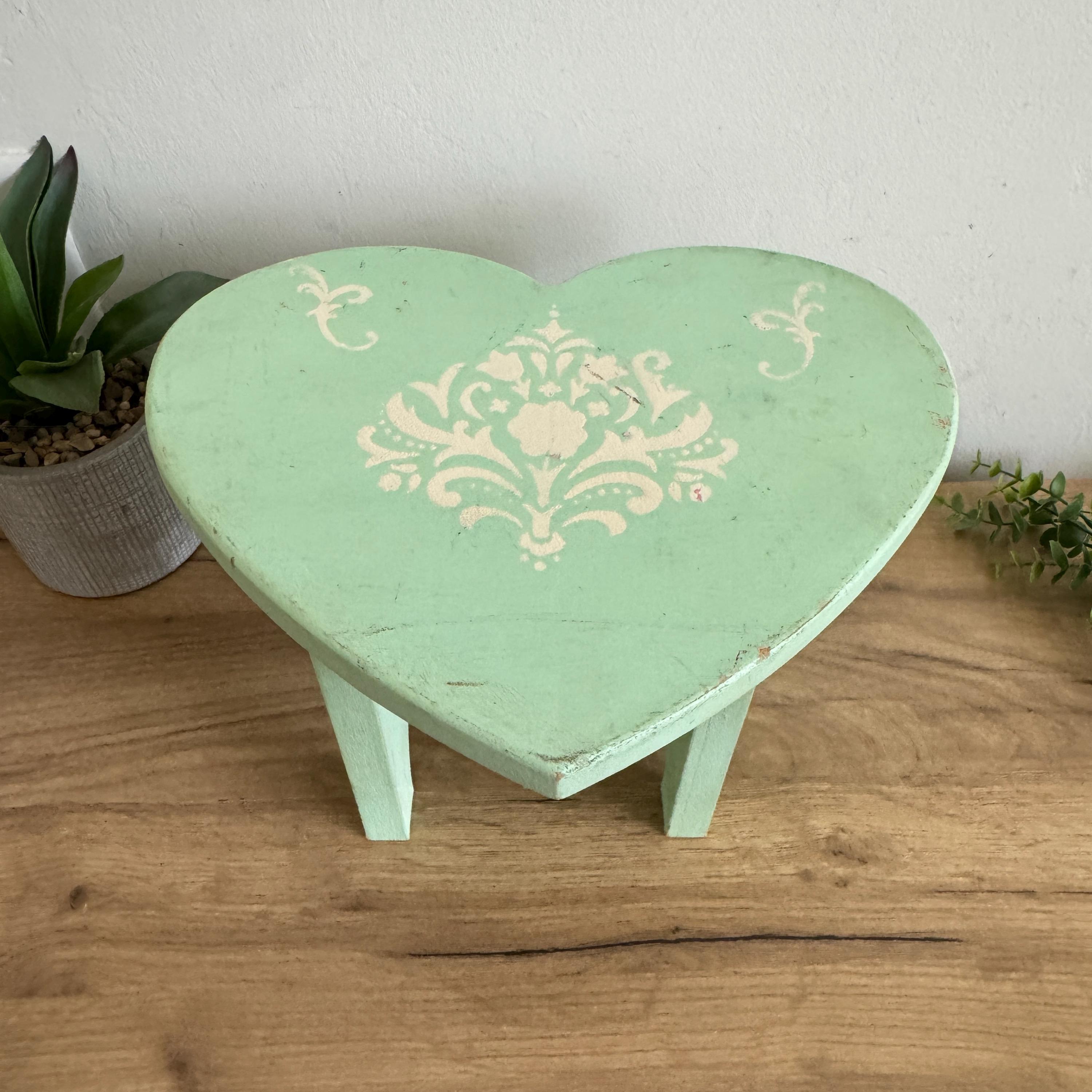 Vintage Heart Shaped Stool | Mint Green Wooden Footstool | Cottage Chic ...