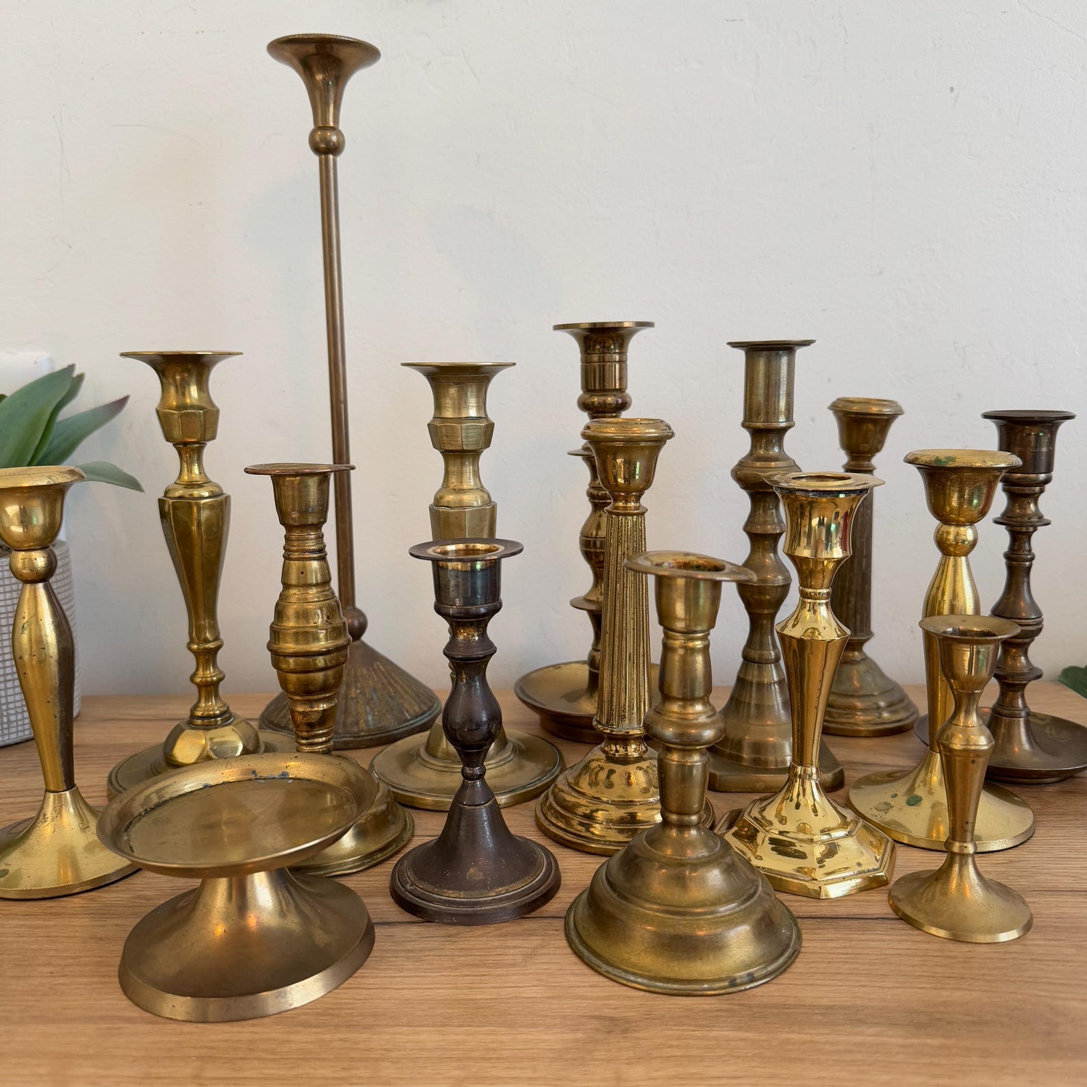 Vintage Brass Pillar Candle Holders | CHOICE Mixed Gold Candlesticks