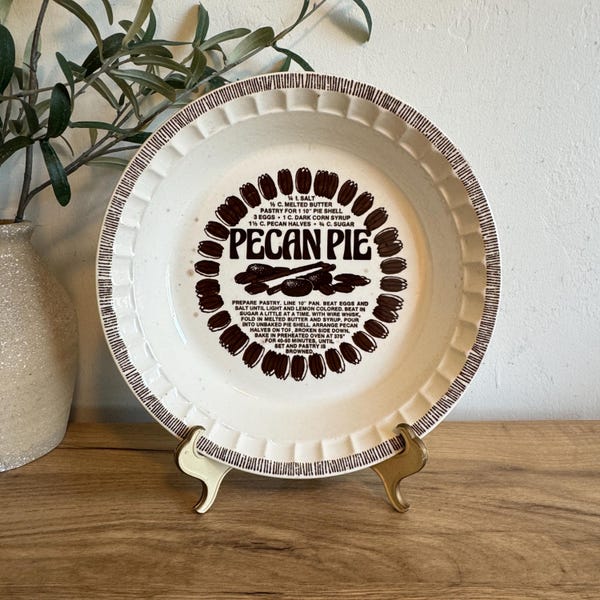 Vintage Pecan Pie Plate | Royal China Jeannette Recipe Plate | Brown Transferware Kitchen Decor | Farmhouse Thanksgiving
