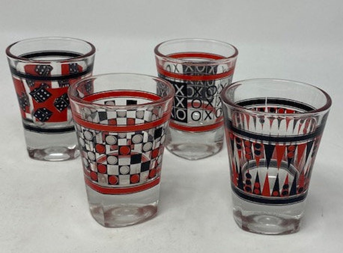 Game Shot Glasses Vintage Set of Four Checkers Etsy