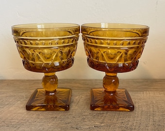 Vintage Amber Indiana Glass - Colony Park Lane - YOU PICK - Champagne - Sherbet Cups - Wine Glasses - Amber Glass - Square Footed - Liquor
