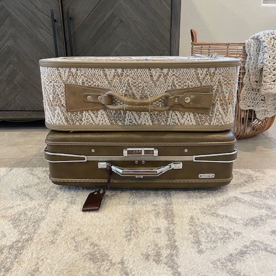 Vintage Suitcases - Brown - Tan - Vercli - Tweed - Woven