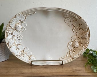 Vintage Italian Strawberry Platter | Embossed Ceramic Serving Tray | Made In Italy | Cottagecore Kitchen Decor | Rustic Farmhouse Serveware