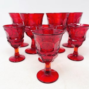 Set of 2 Large Vintage Clear Red Hand Blown Drinking Glasses, High - Ruby  Lane