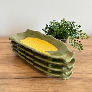 Vintage Corn Dishes | Ceramic Corn on the Cob Plates | Retro Vegetable Serving Trays | Farmhouse Kitchen Decor | Mid Century Pottery