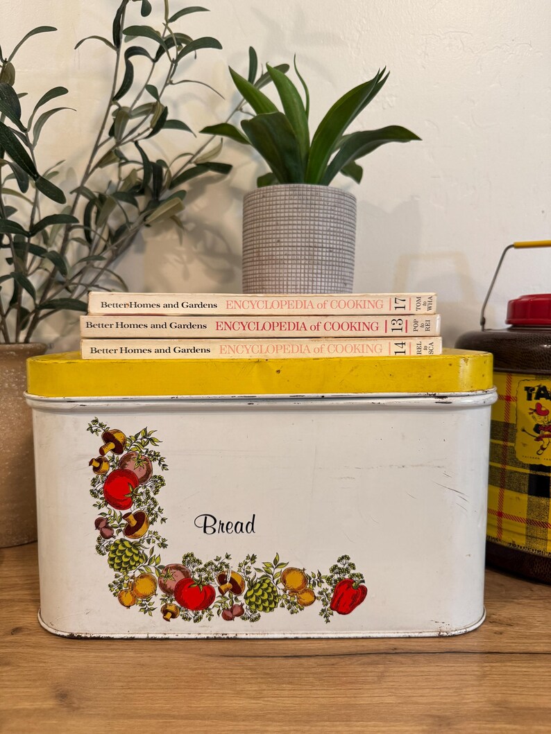 Vintage Bread Box Metal | Cheinco 1970s Kitchen Tin Yellow Lid | Spice ...