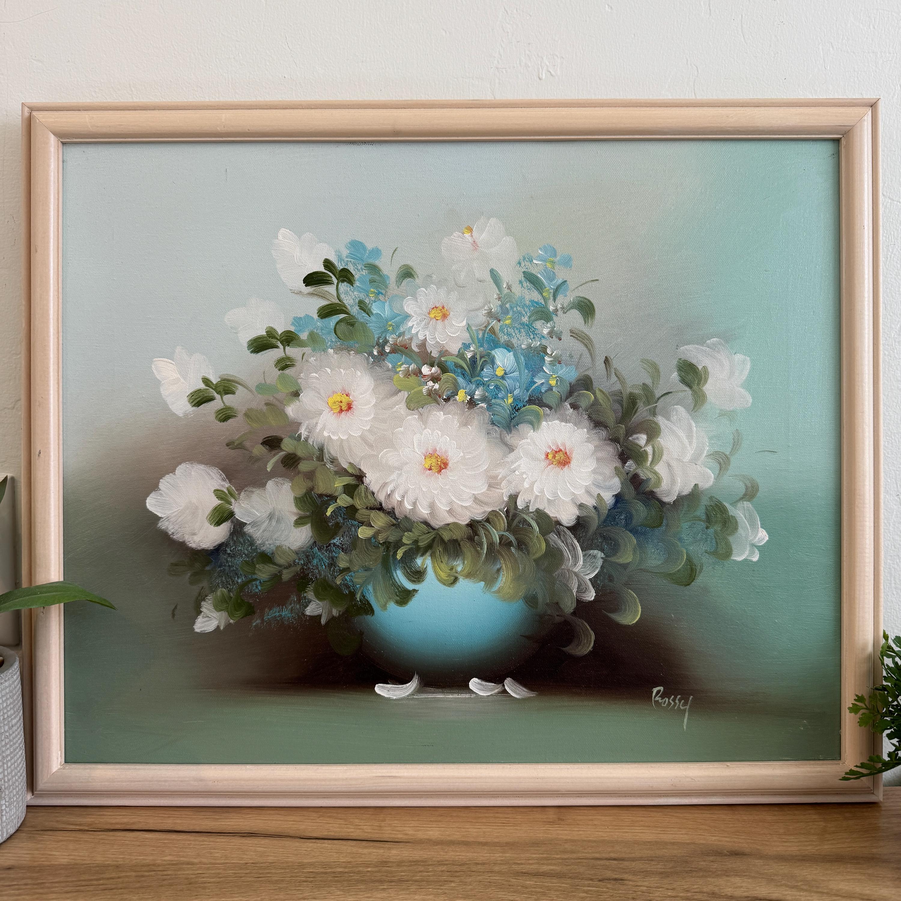 Vintage Floral Oil Painting | Rossy Signed Still Life | 22x18