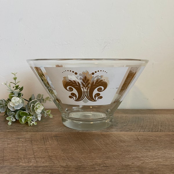 Mid-Century Glass Bowl - Fleur De Lis - Vintage - Anchor Hocking - Serving Bowl - MCM - Gold - Atomic - Punch Bowl - Chip and Dip