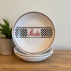 La Strada Pasta Bowls | Set of 3 | Made in Portugal | Checkered Italian Dinnerware | Vintage Himark Plates | Retro Kitchen Decor